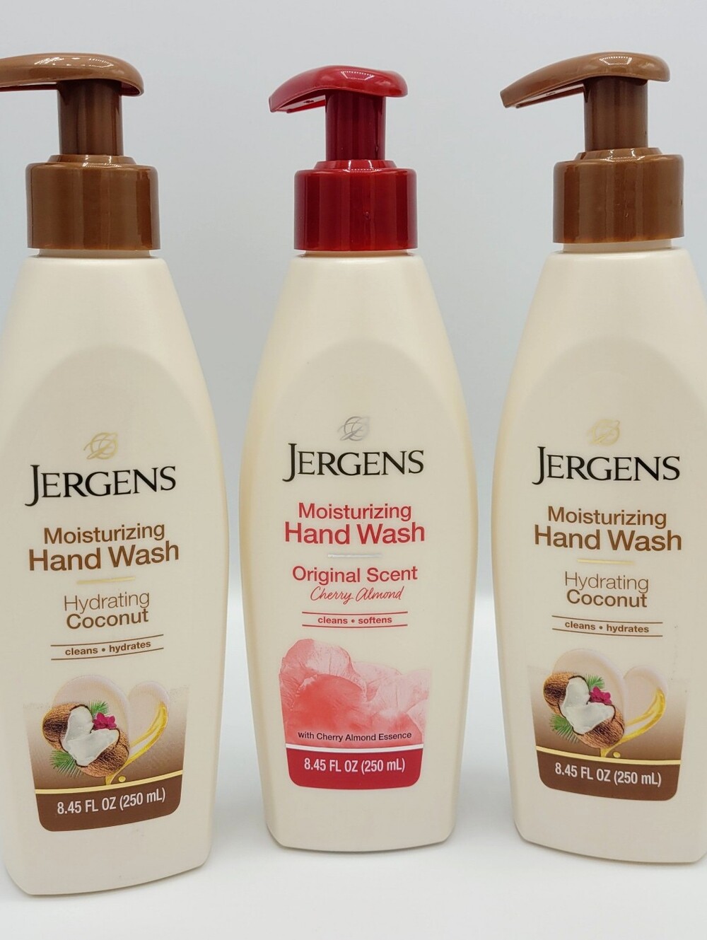 Jergens Moisturizing Hand Wash Pump Soap Bottles Hydrating Coconut Cherry Almond